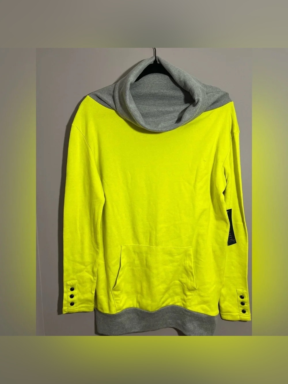 Neon Yellow & Gray Cowl Neck Sweater